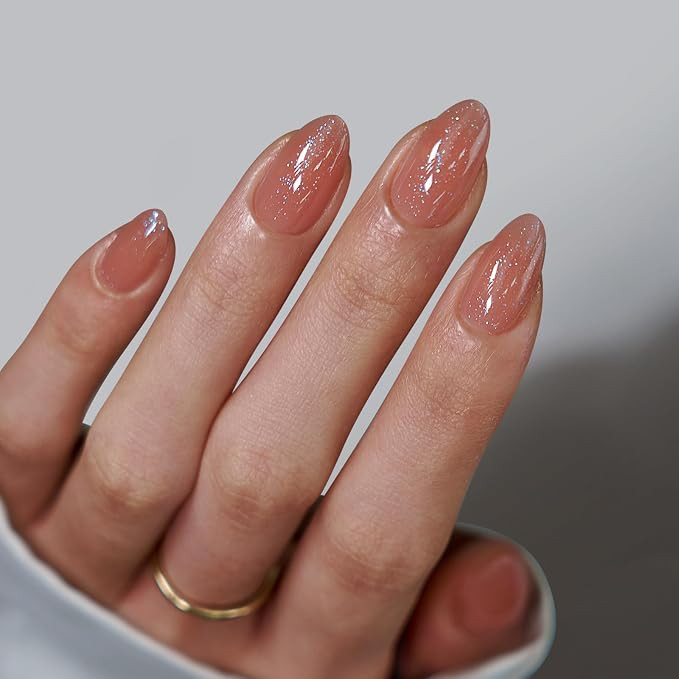 BTArtbox Press On Nails, Citrine Glow, Short Almond, Nude Sparkly, 32Ct | Lamp-Curable 4-Week Wea... | Amazon (US)