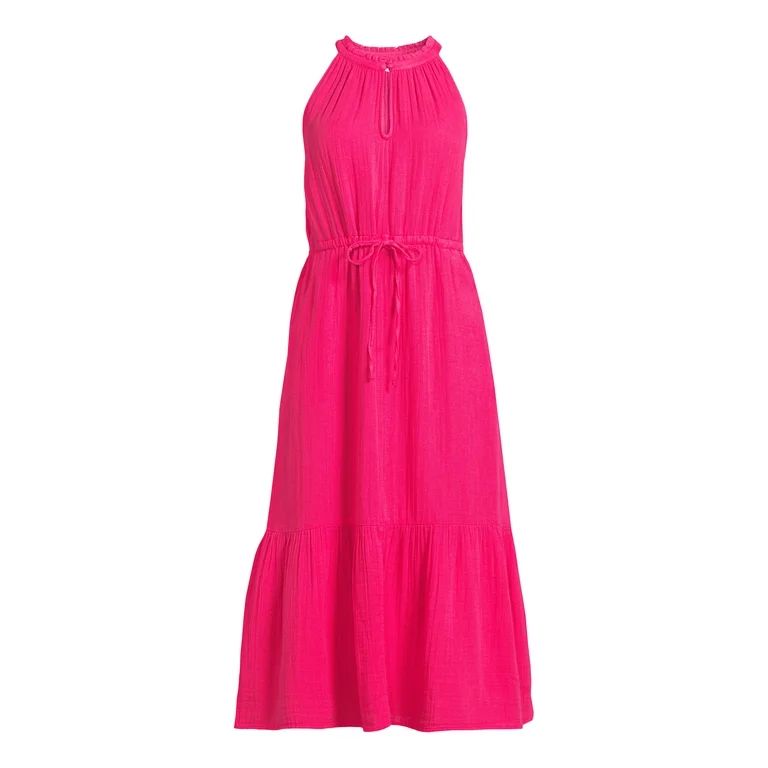 Time and Tru Women's Sleeveless Cotton Midi Dress with Flounce Hem, Sizes 1X-4X - Walmart.com | Walmart (US)