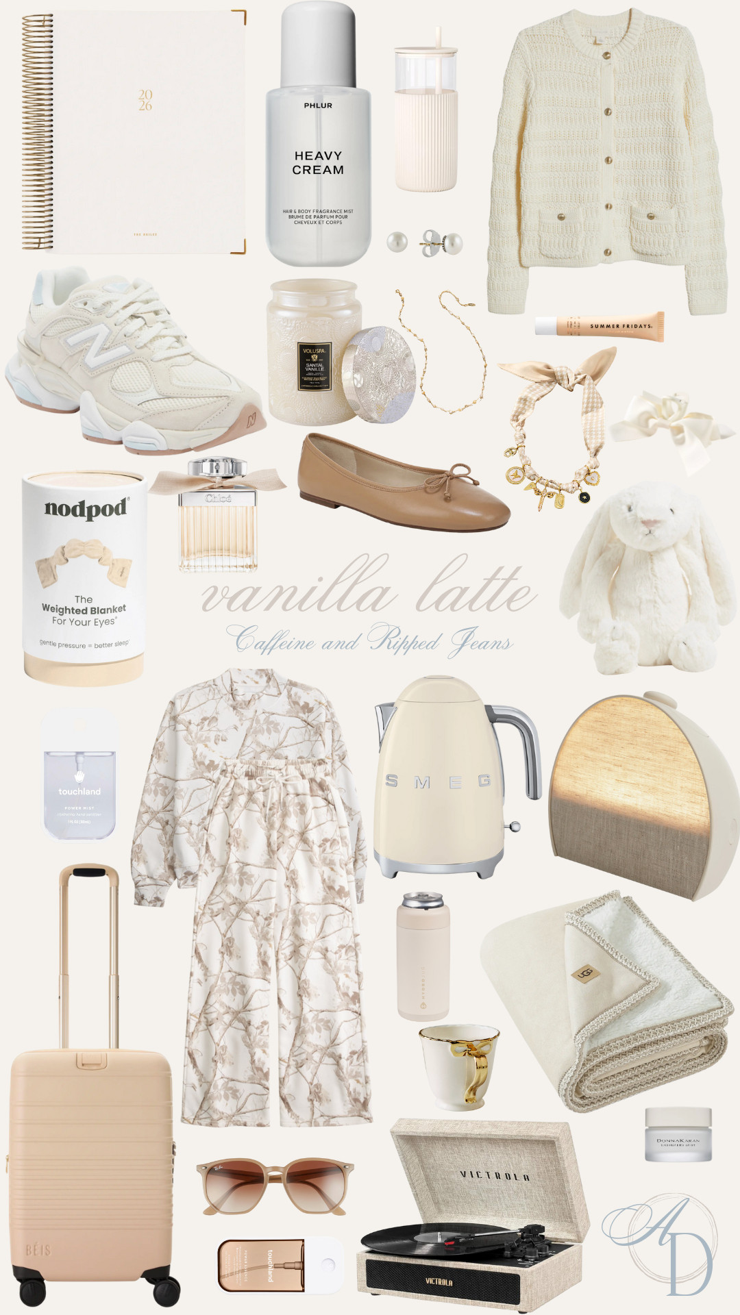 // coffee order aesthetic: vanilla latte edition // beige home decor // abercrombie set // hatch alarm clock // ugg blanket //record plater // touchland // beis bag // beis luggage // nodpod // necklace //scarf necklace // jellycat // beige cup // ray bans // ballet flats // new balances // 

 #LTKSeasonal #LTKFindsUnder100 #LTKStyleTip