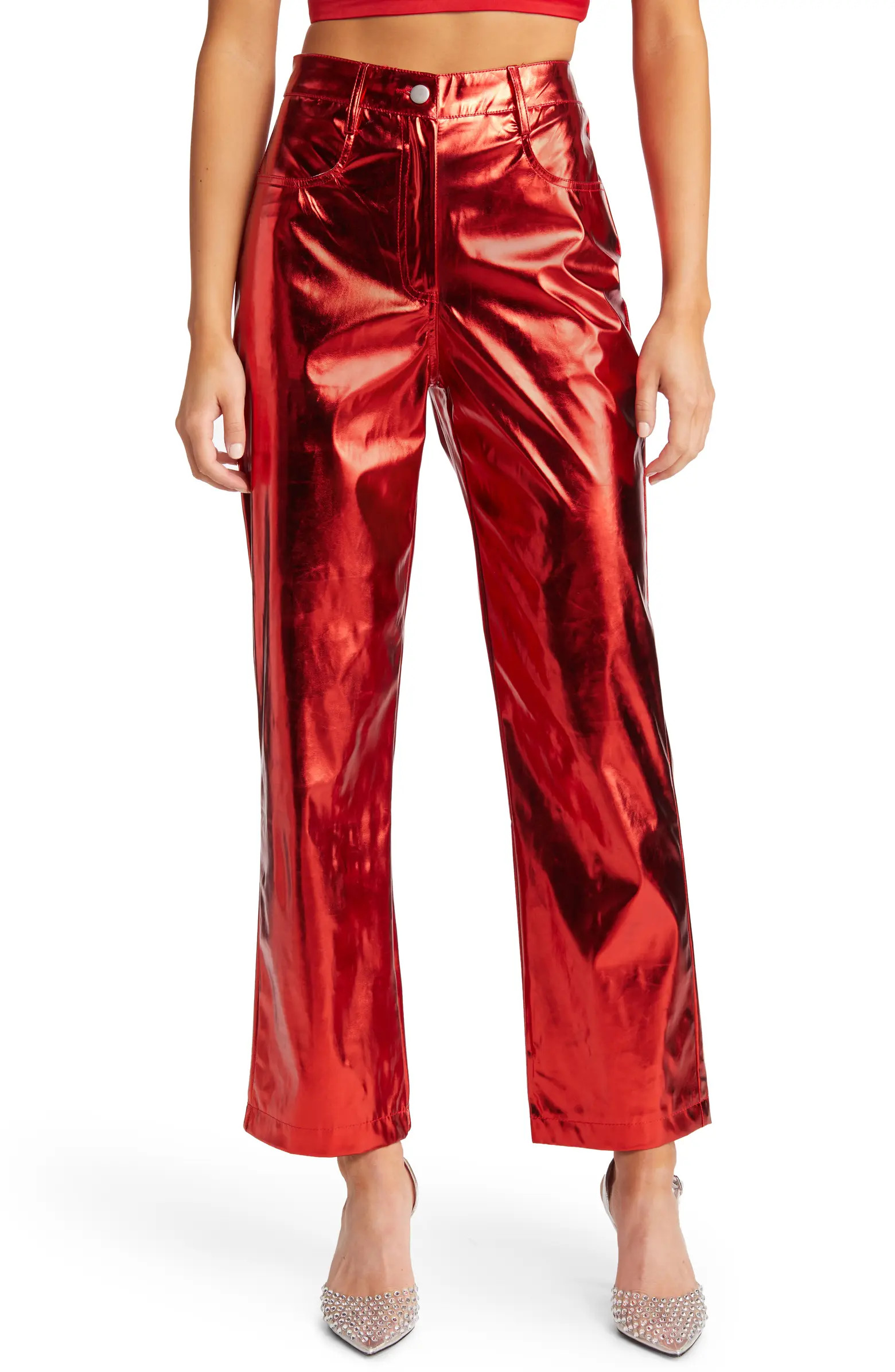 Metallic Straight Leg Pants | Nordstrom
