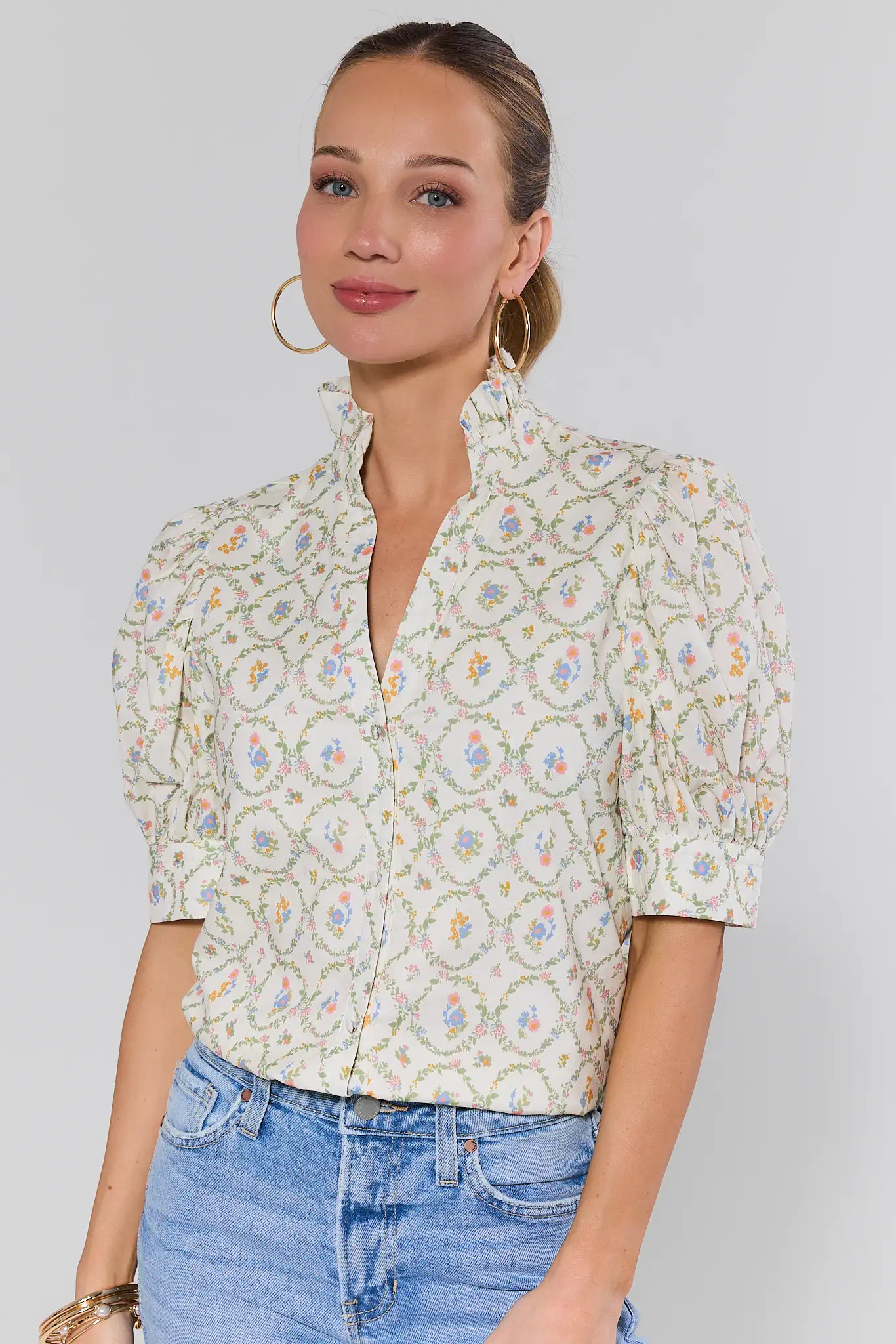 Jordan Cream Floral Puff Sleeve Top | Avara