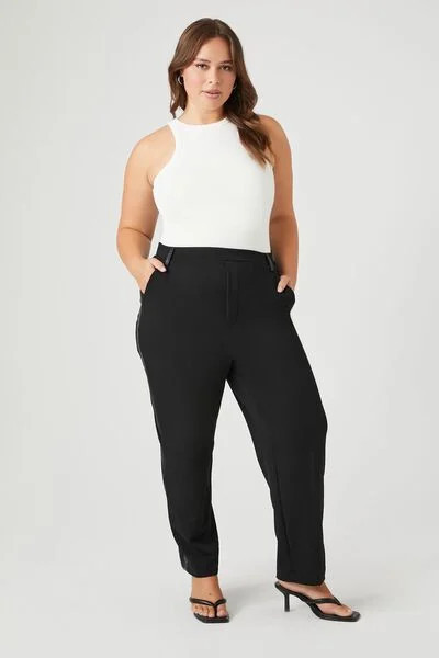 Plus Size Faux Leather-Trim Pants | Forever 21