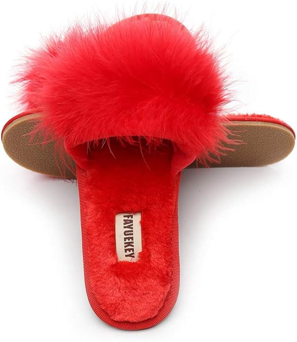 FAYUEKEY Fuzzy Slippers for Women Indoor Fluffy Furry Soft Plush Open Toe Slippers | Amazon (US)