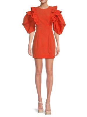 Rhode Varja Puff Sleeve Ruffle Mini Dress on SALE | Saks OFF 5TH | Saks Fifth Avenue OFF 5TH