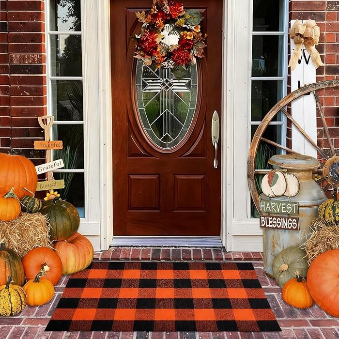 Buffalo Plaid Area Rug 27.5x43 in, Orange Black Indoor Outdoor Rug | Amazon (US)