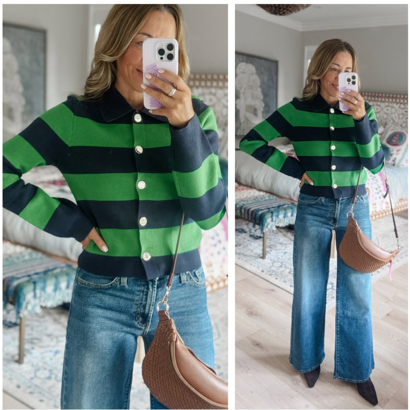 The dress code this fall? Preppy... with a little attitude. Varsity-prep vibes, paired with wide-leg denim, sleek booties, and a woven sling bag. Classic with just enough personality. 

 #LTKootd #LTKmomlife #LTKSeasonal
