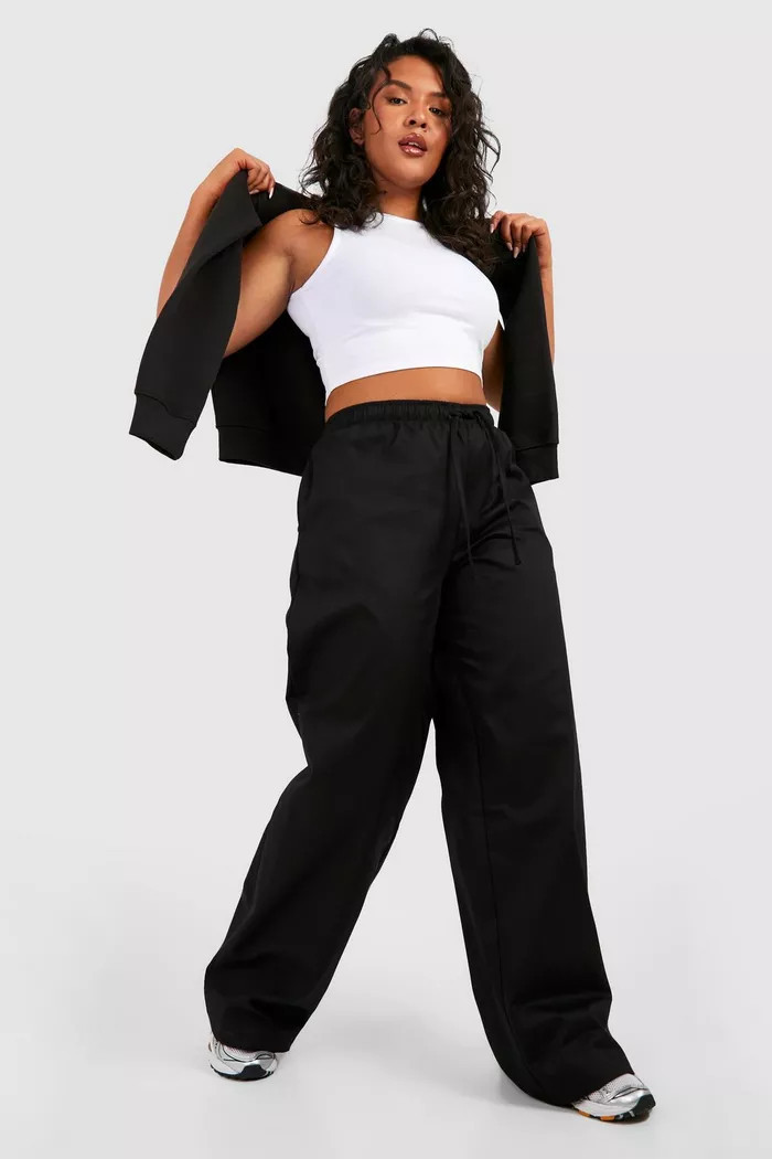 Plus Drawcord Twill Parachute Pants | boohoo (US & Canada)