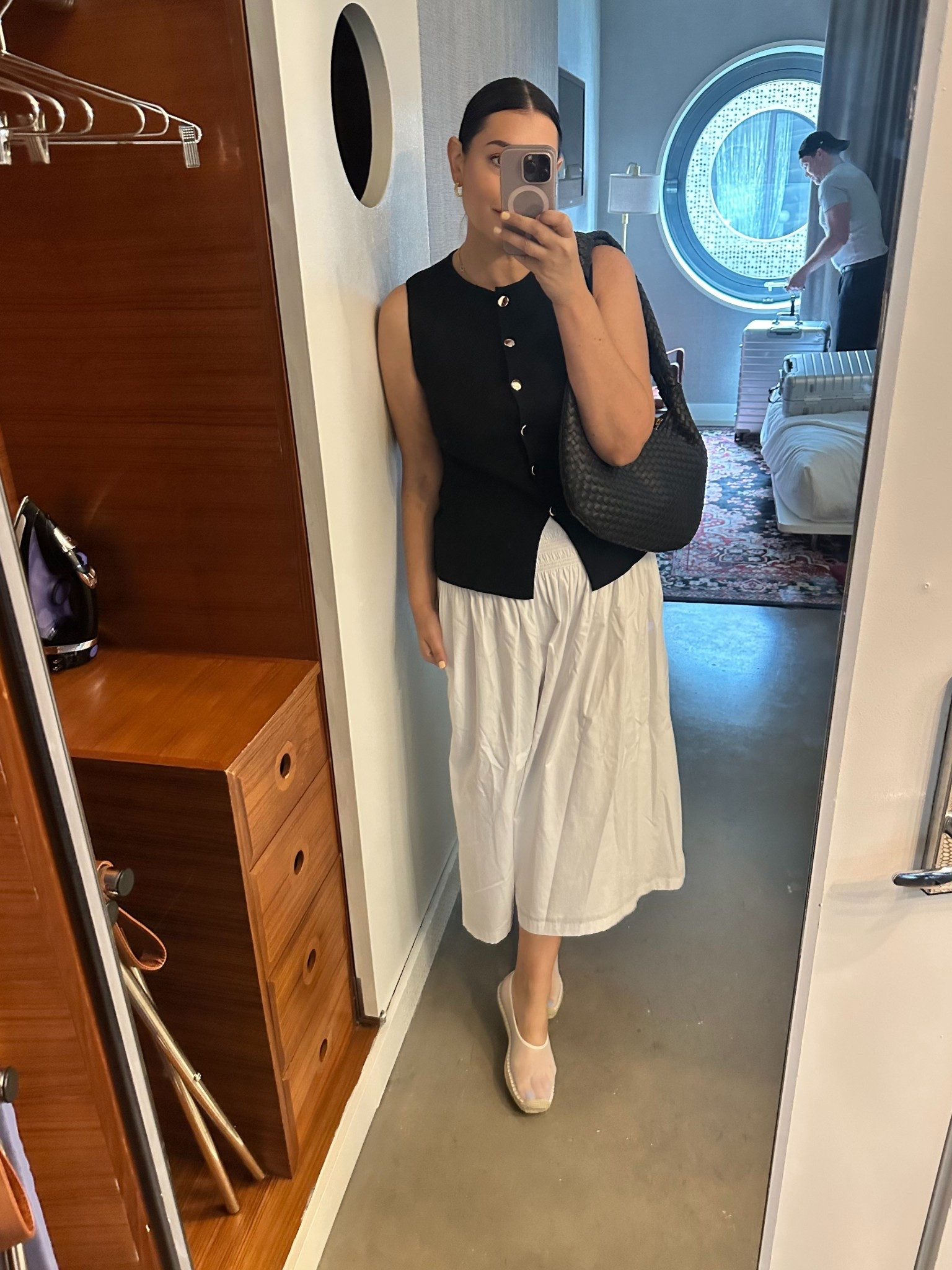 Outfit for the day! A quick walk around the village and then back home! Quickest NYC trip ever 🥲

I’m in the large of the sweater and it fits perfectly tailored. Size up for boobs!
I’m in the medium of the skirt from Madewell. It’s a generous fit with stretch at the waist. Fully lined not sheer and really comfortable to wear. I’ll link a similar one from quince too!

My meshpedrilles (🤣) fit true to size and once you get them broken in so comfy!