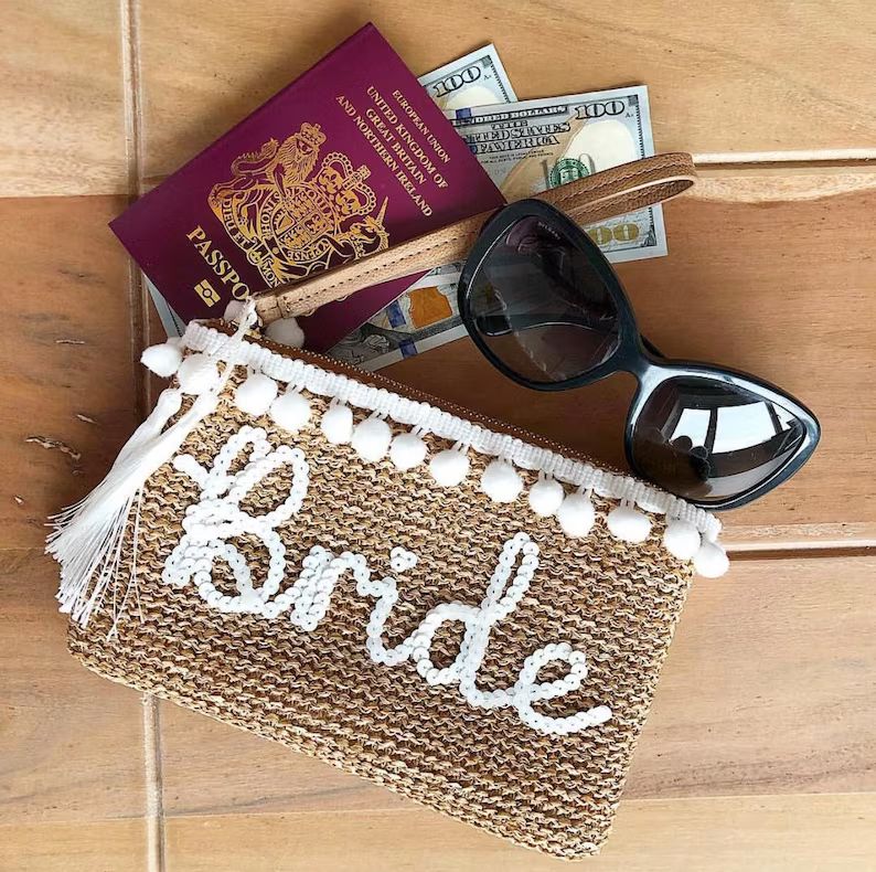 Honeymoon Bride Personalised Luxury Straw Clutch Bag | Etsy (US)