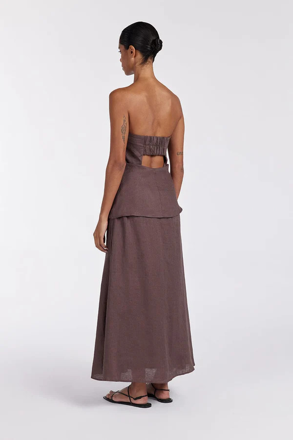 SASKIA CHOC LINEN STRAPLESS DRESS | DISSH