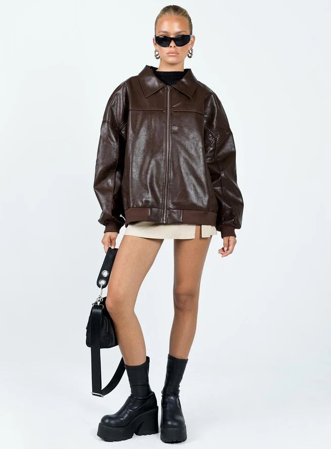 Goldsmith Faux Leather Bomber Jacket Brown | Princess Polly US