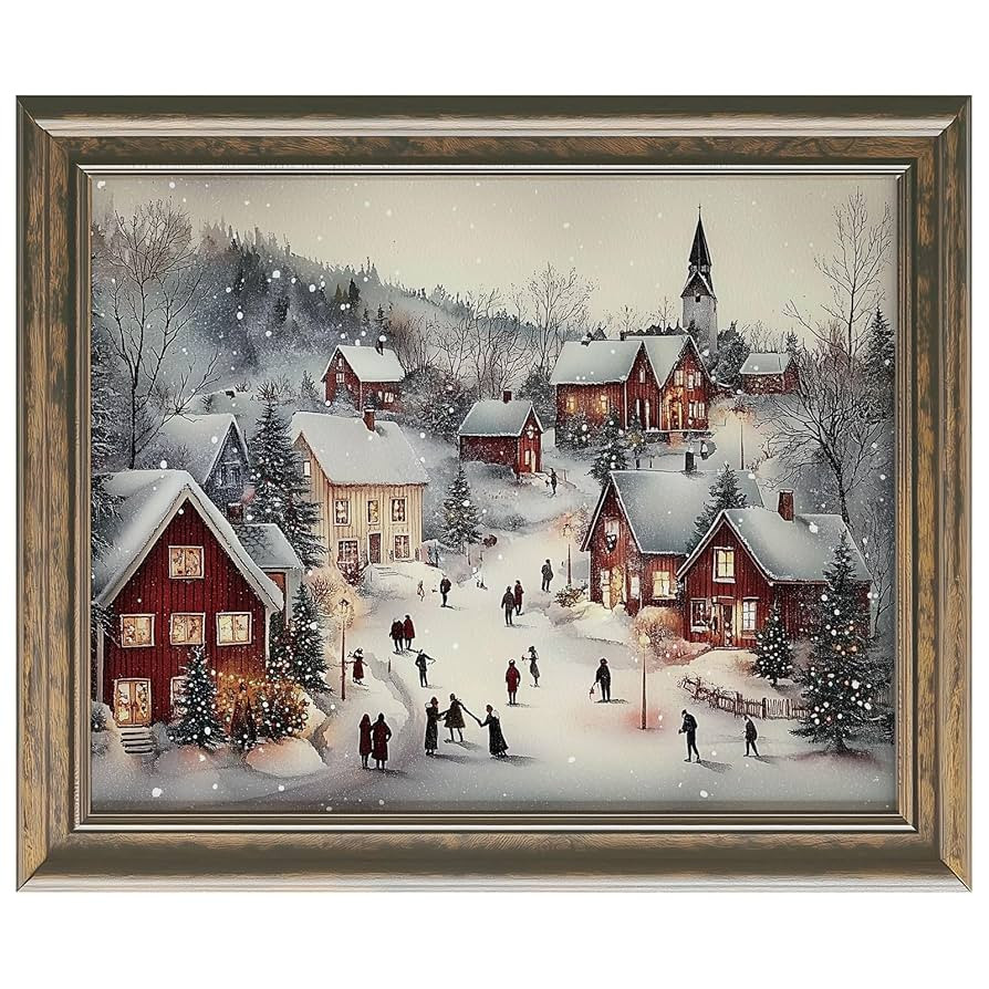 Vintage Christmas Print, Winter Village Art Print, Snowy Christmas Town, Christmas Village Art Pr... | Amazon (US)