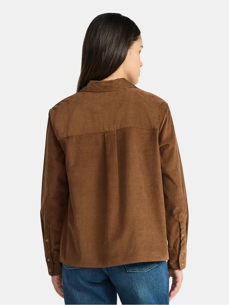 Time and Tru Women's Cord Popover Long Sleeve Shirt, Size-XS-XXXL | Walmart (US)
