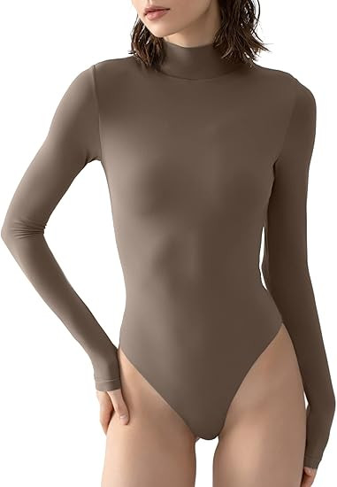 PUMIEY Women's Long Sleeve Bodysuit Mock Turtle Neck Body Suits Going Out Tops Sharp Collection | Amazon (US)