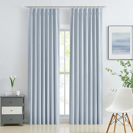 WEST LAKE Chambray Blue Pinch Pleated Full Blackout Curtains Soft Energy Efficient Window Panel 8... | Amazon (US)