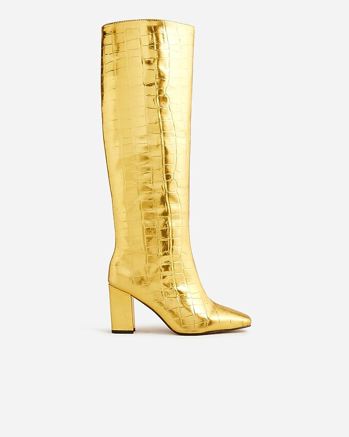 Collection limited-edition knee-high boots in croc-embossed metallic leather | J. Crew US