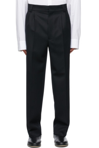 Black Wool Double Pleated Trousers | SSENSE