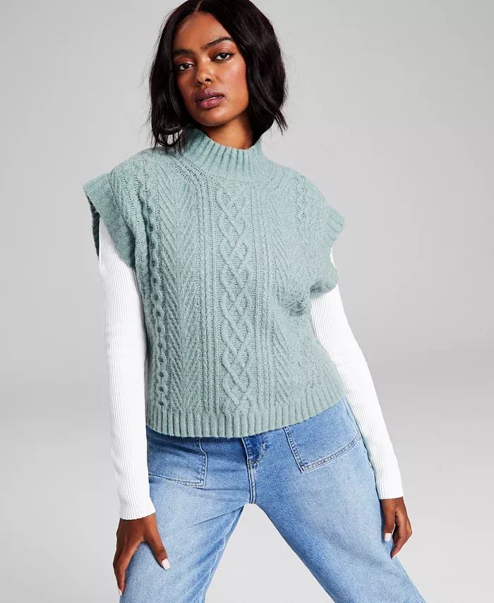And Now This Women's Cable-Knit Mock-Neck Sleeveless Sweater - Macy's | Macys (US)