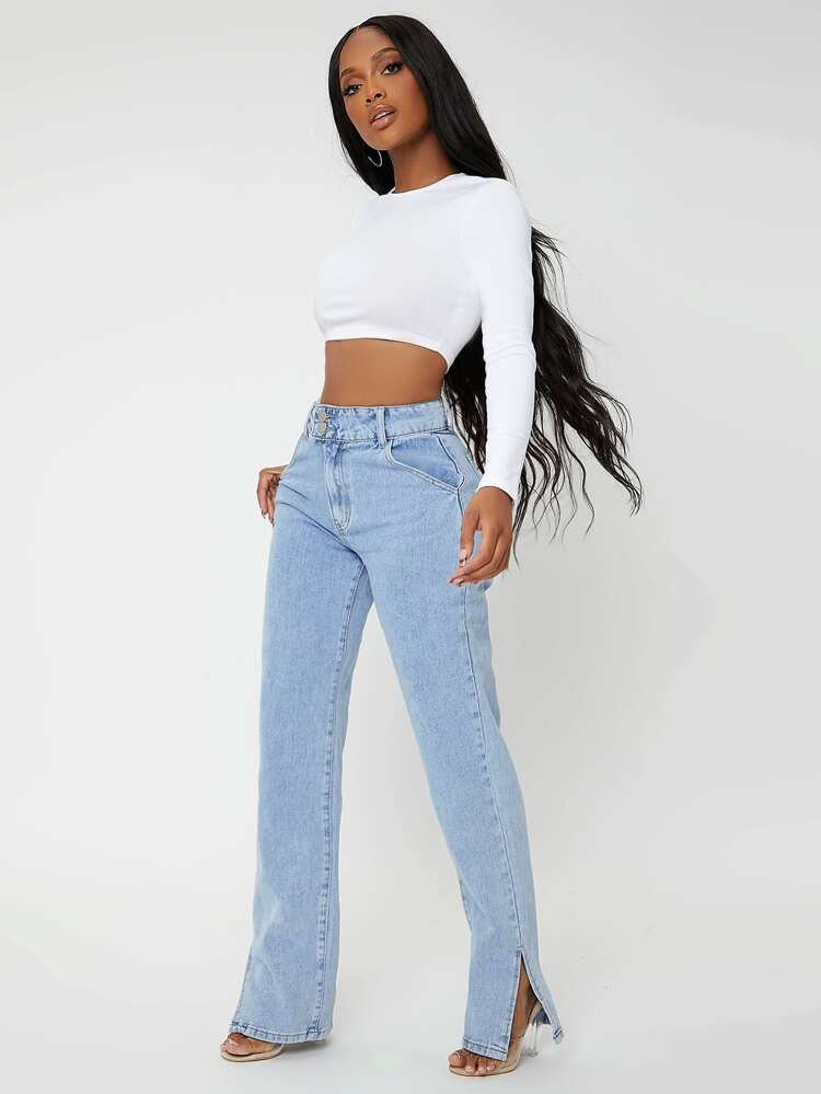 SHEIN SXY High Waisted Light Wash Jeans | SHEIN