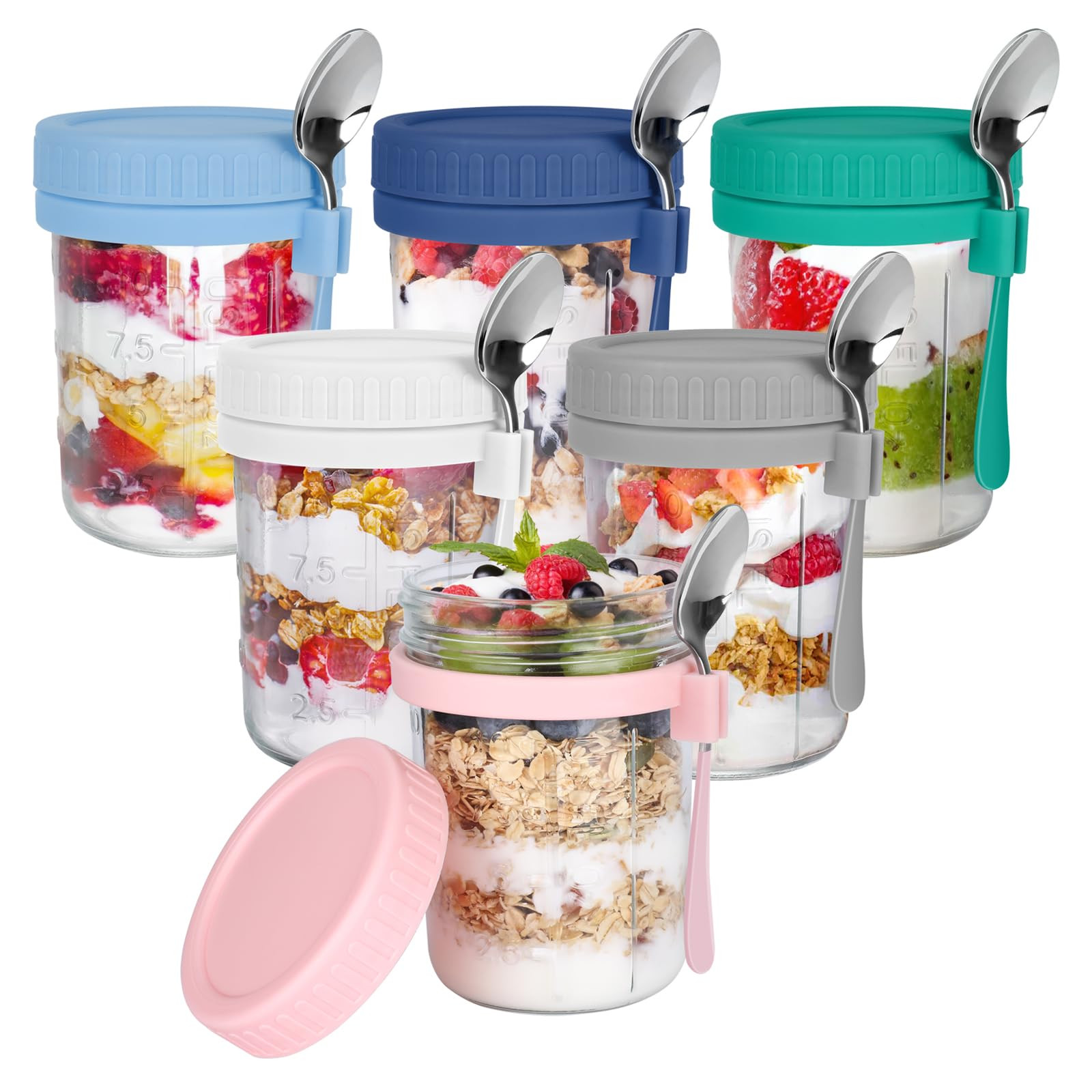 OcePor 6 Pack Overnight Oats Containers with Lids and Spoons, 16 OZ Glass Mason Overnight Oats Ja... | Amazon (US)