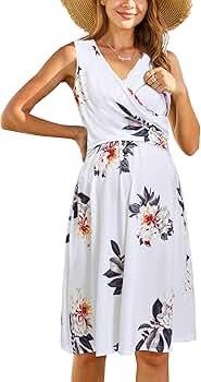 OUGES Womens 2023 V-Neck Sleeveless/Long Sleeve Maternity Dresses Nursing Breastfeeding Baby Show... | Amazon (US)