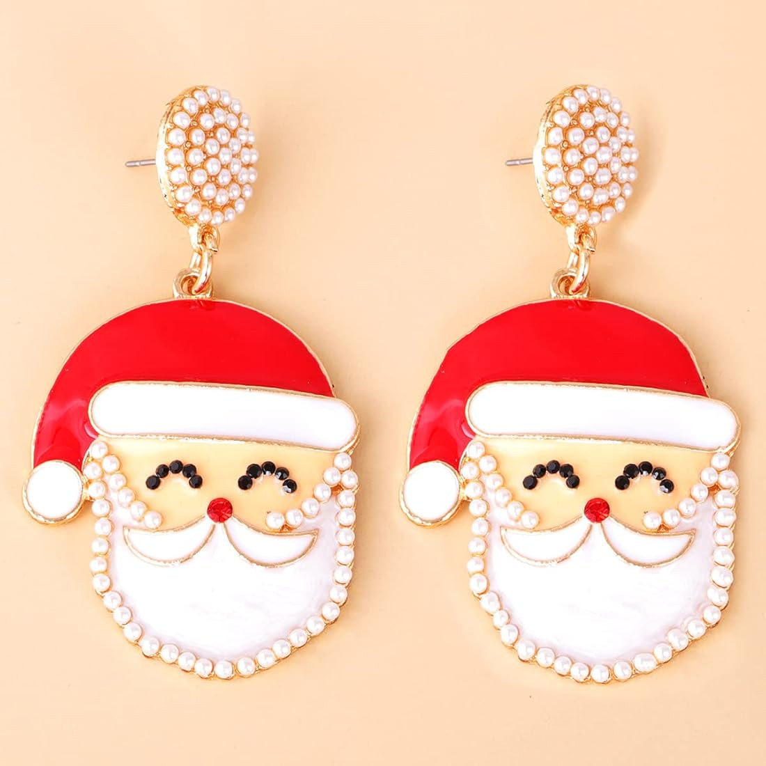 Pearl Santa Claus Dangle Stud Earrings Beaded Balls Pearls Cubic Zirconia Crystal Christmas Earri... | Amazon (US)
