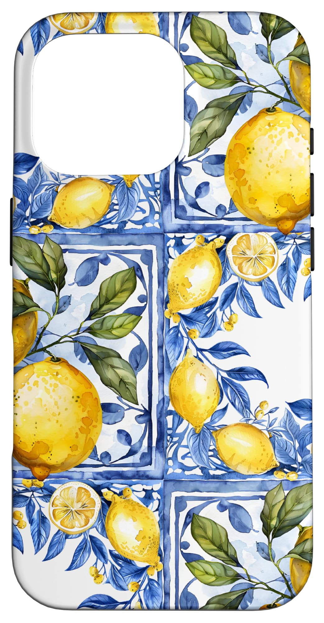 iPhone 16 Pro Lemon italian blue tiles pattern portugal morocco azulejo Case | Amazon (US)