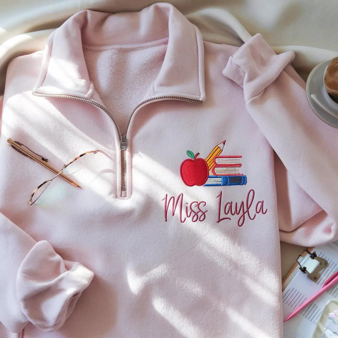 Custom Embroidered Teacher Quarter Zip Sweatshirt: Teacher's Day Gift - Etsy | Etsy (US)