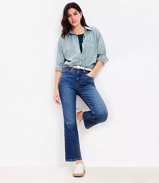Loft Petite High Rise Kick Crop Jeans in Authentic Vintage Mid Wash | LOFT