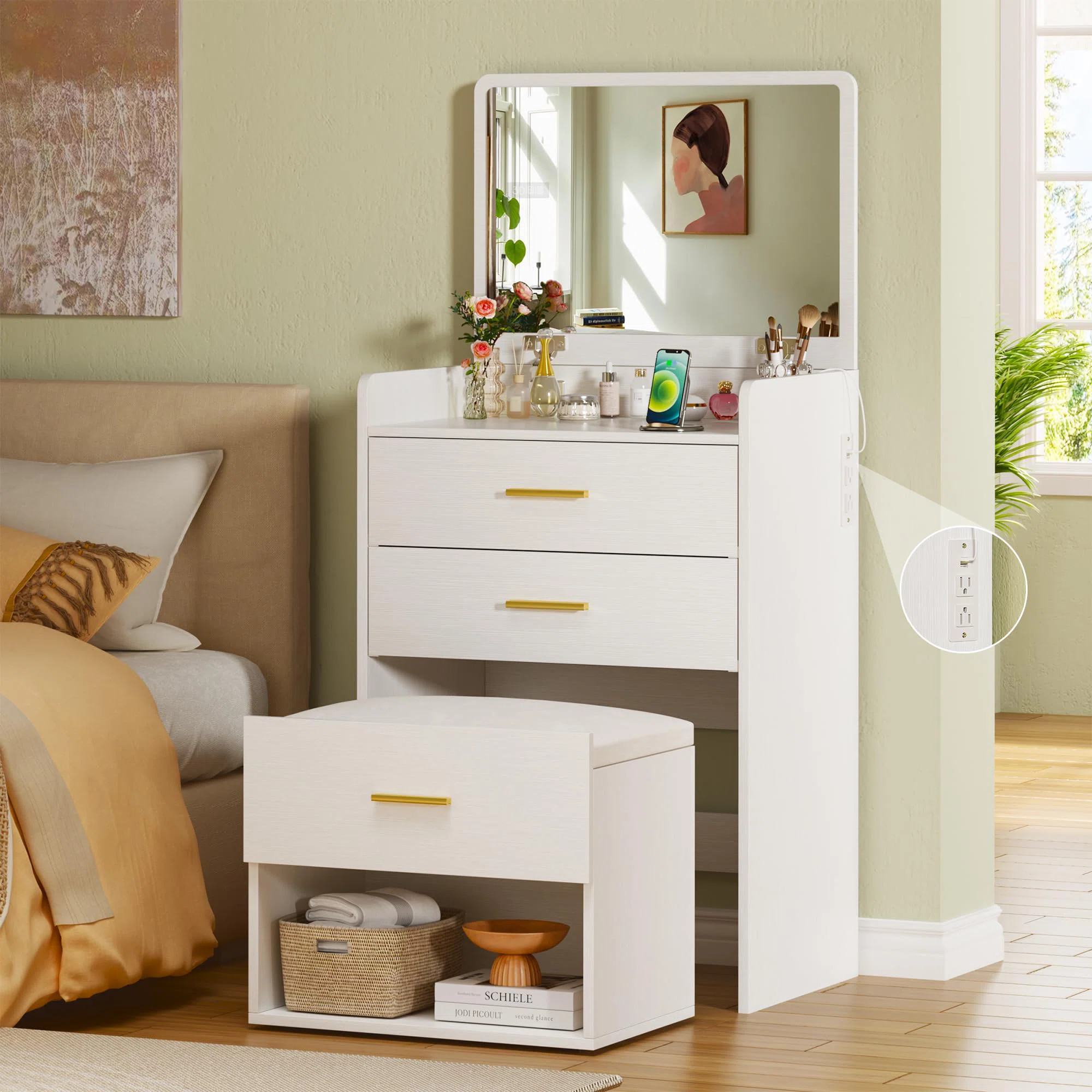 3 In 1 Vanity Desk With Flip-up Mirror & Chair | Wayfair North America