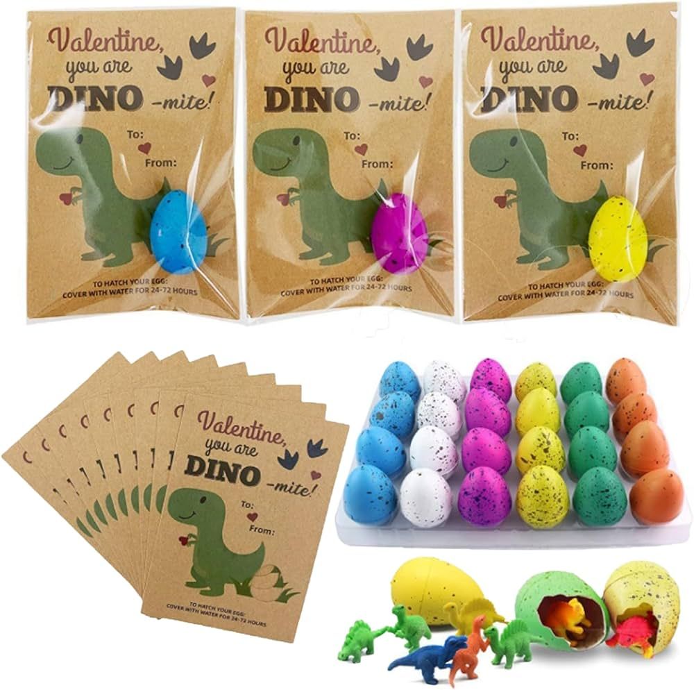 WAIGTY 24Pcs Dinosaur Egg Hatching Card, Dino Eggs Hatching Card Bulk, Funny Dino Valentine Excha... | Amazon (US)