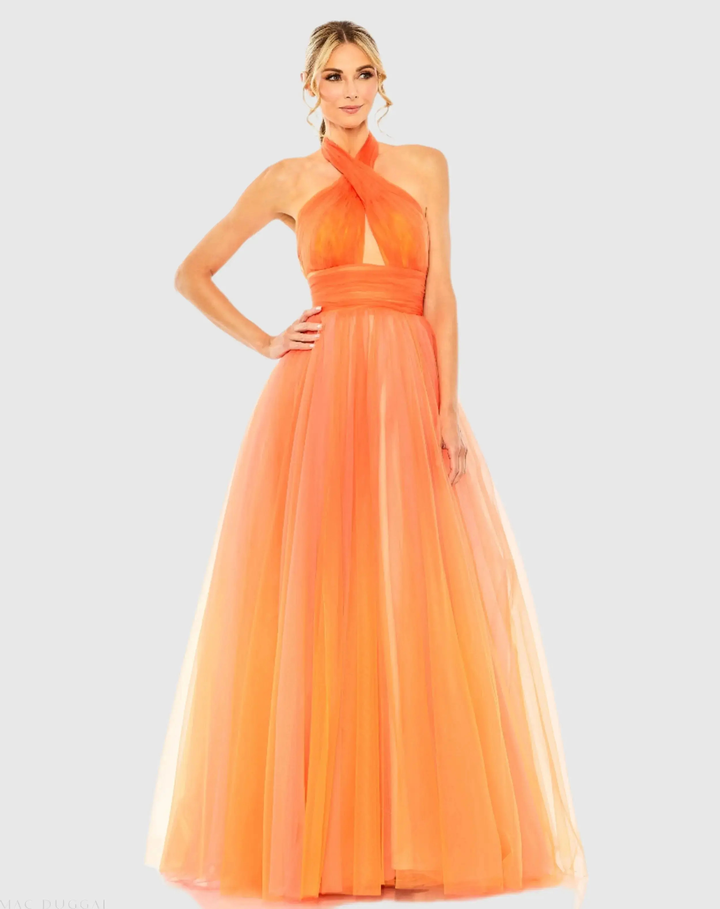 Orange Cross Front Ombre Gown | Mac Duggal