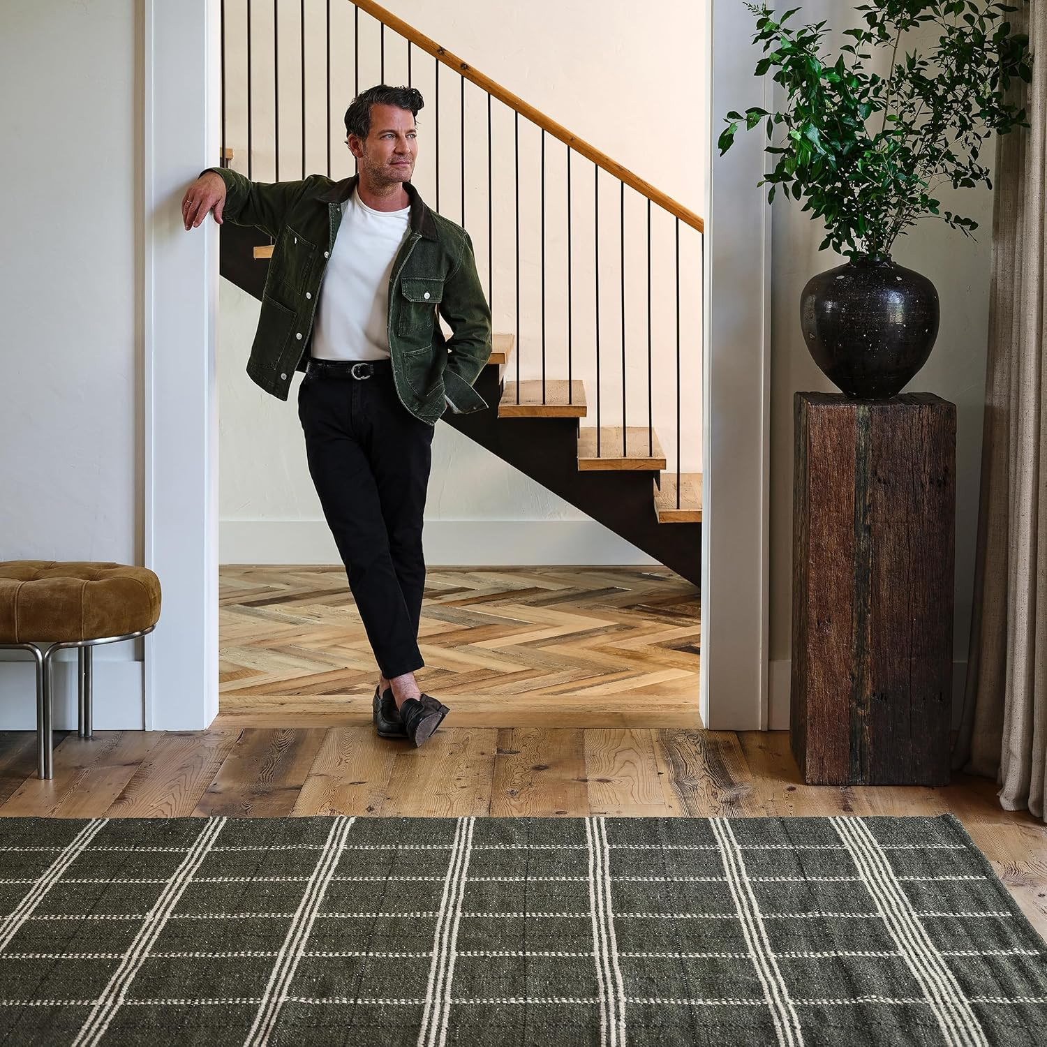 Rugs USA x Nate Berkus Downing Plaid Wool Cozy Area Rug, 9' 6" x 13' 6", Green | Amazon (US)