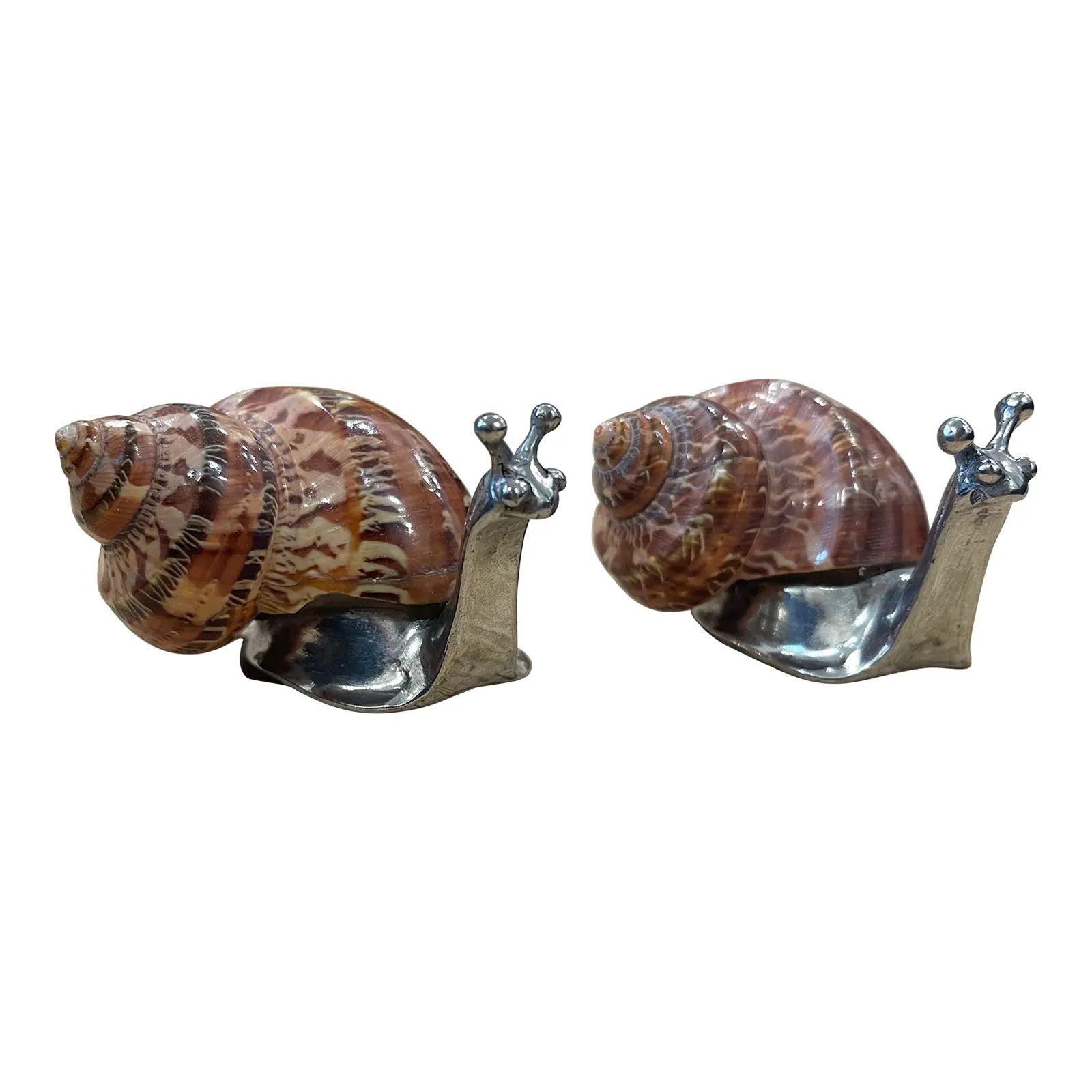 Italian Silver Shell Snail Salt and Pepper Shakers | Chairish