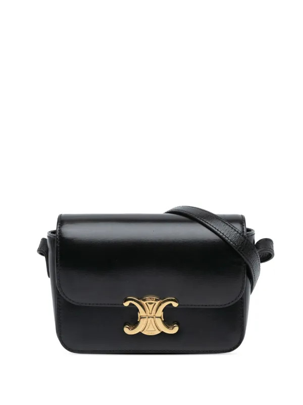 Céline Pre-Owned 2020 Teen Shiny Calfskin Triomphe Crossbody Bag | Black | FARFETCH AU | Farfetch Global