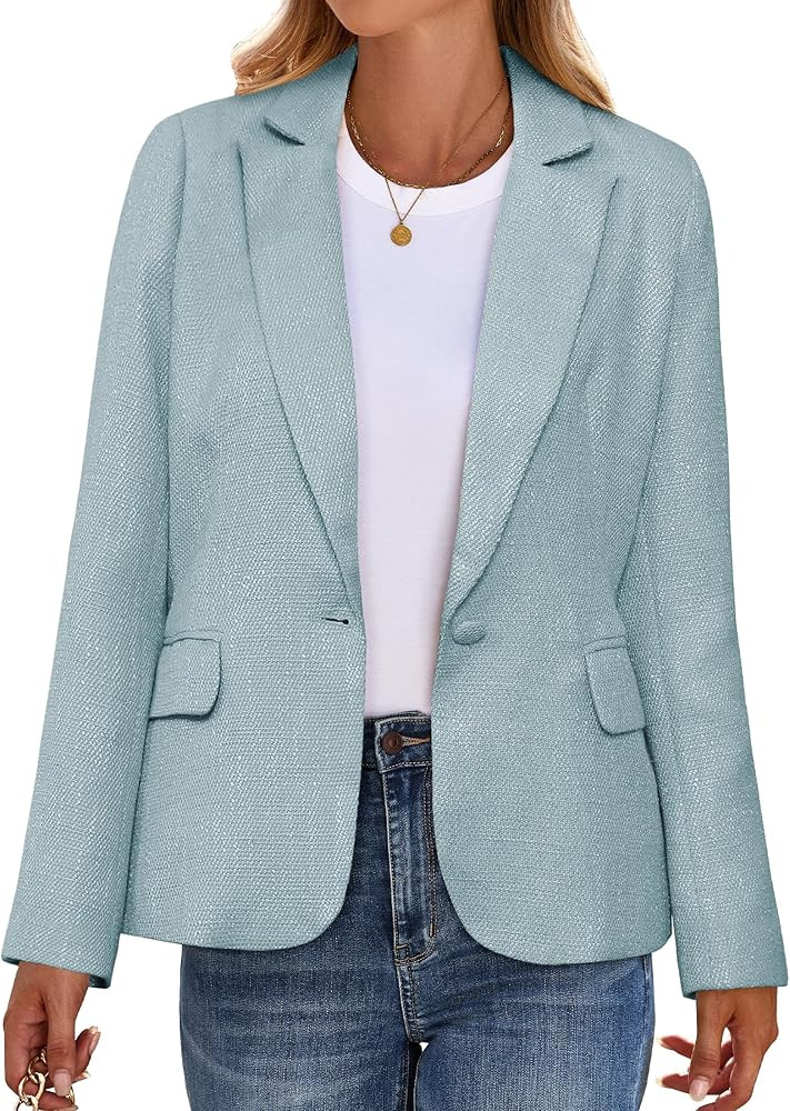 luvamia Blazers de tweed para mujer, chaqueta casual de negocios, chaqueta elegante, trajes de tr... | Amazon (US)