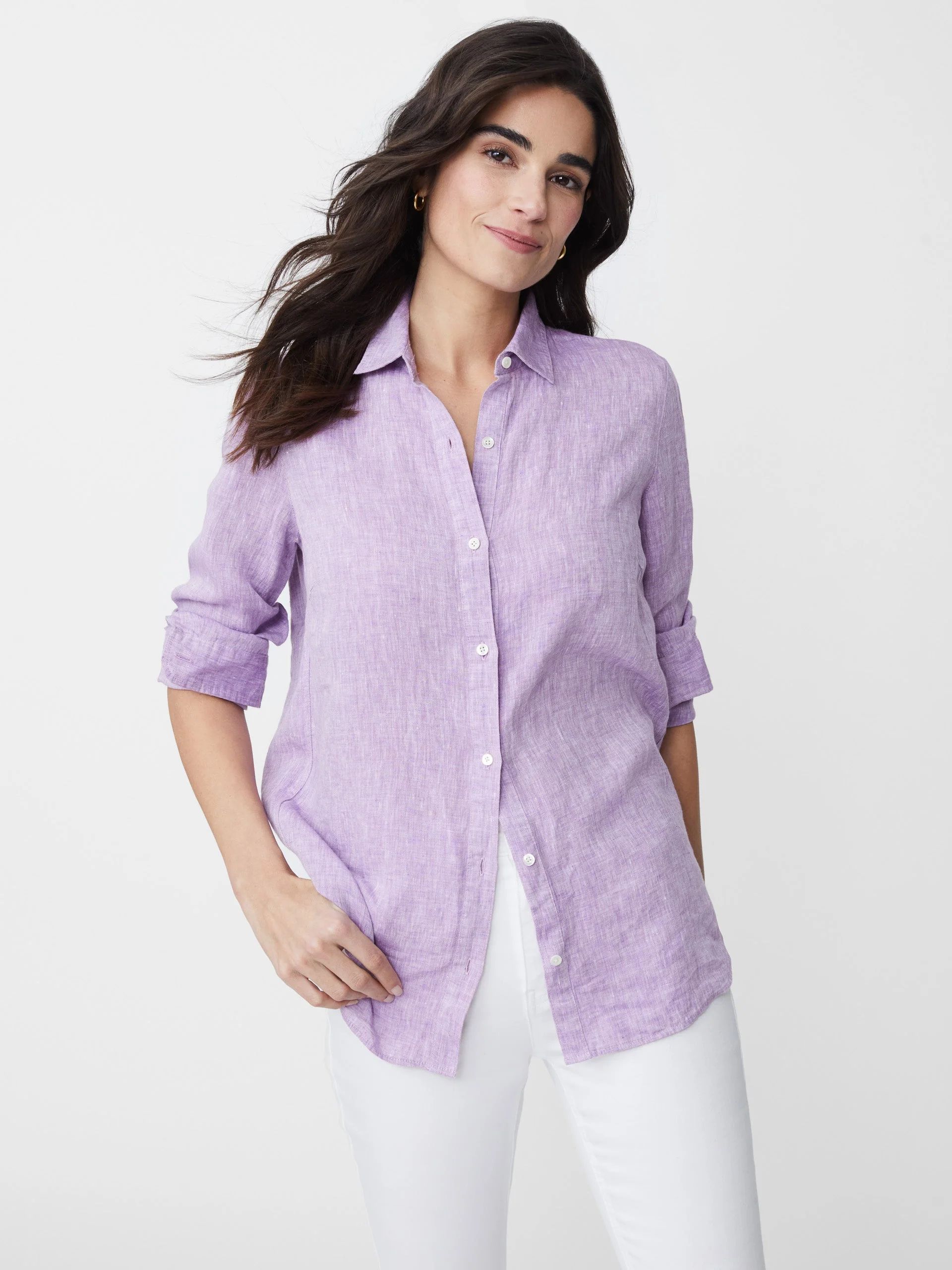 Elderberry Solid Britt Linen Shirt | Women's Tops  | J.McLaughlin | J.McLaughlin