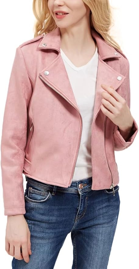 CHARTOU Women's Fall 2023 Fashion Faux Suede Leather Casual Moto Biker Jacket Coats | Amazon (US)