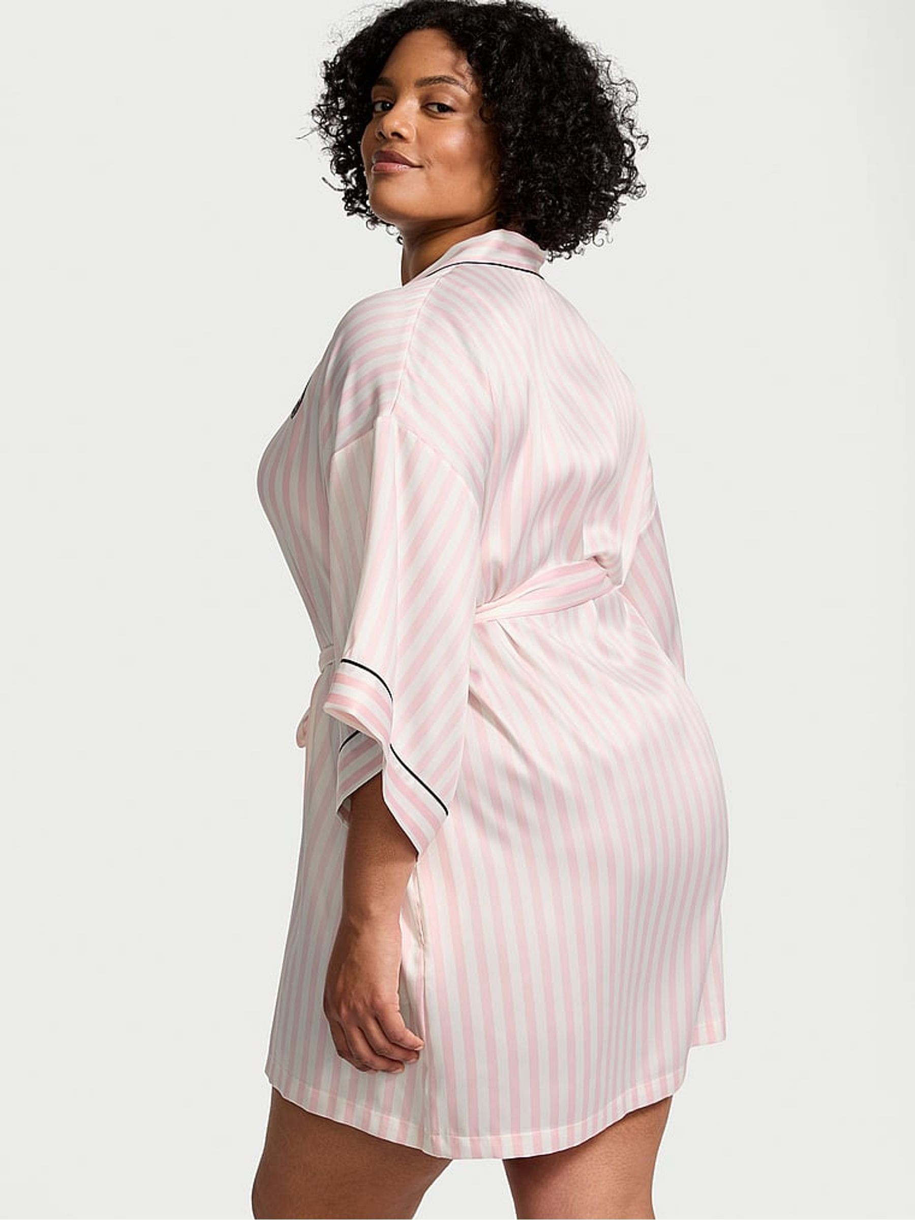 Pink Iconic Stripe Satin Short Piped Robe | Victoria's Secret UK