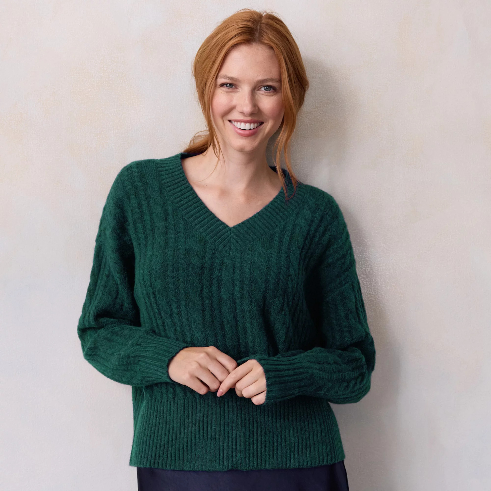 Petite LC Lauren Conrad V-Neck Cable Pullover Sweater | Kohl's