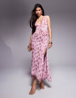 Princess Polly chiffon tie front top co-ord in pink paisley floral | ASOS (Global)