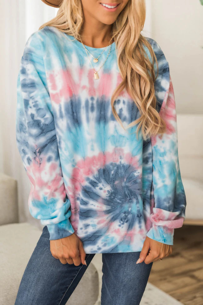 What A Coincidence Tie Dye Navy Sweatshirt FINAL SALE | The Pink Lily Boutique