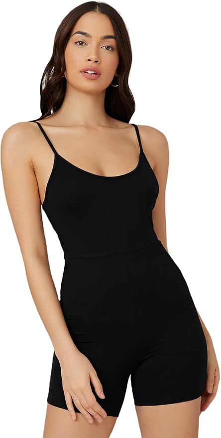 Verdusa Women's Sleeveless Spaghetti Strap Unitard Rompers Short Jumpsuit | Amazon (US)