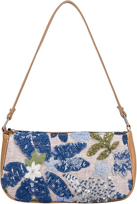 Verdusa Women's Beaded Floral Square Sequin Bag Top Handle Underarm Shoulder Handbags | Amazon (US)