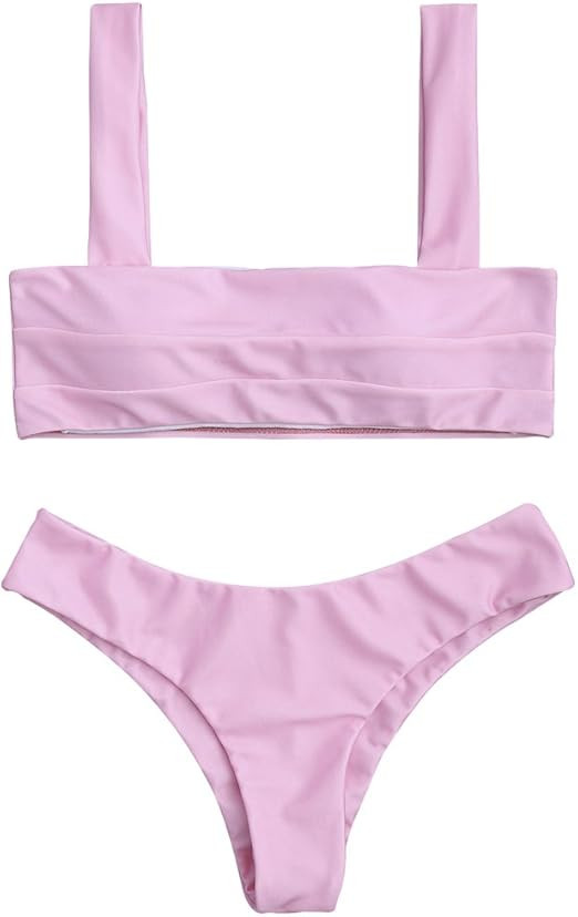 ZAFUL Women's Wide Straps Padded Bandeau Bikini Set | Amazon (US)