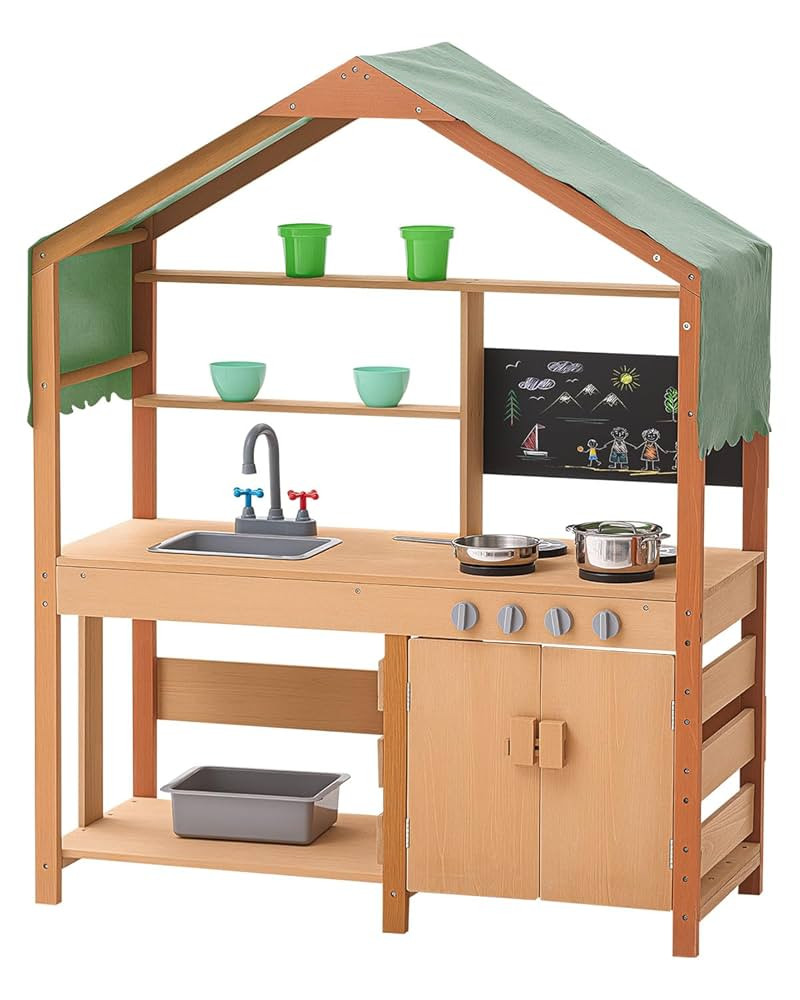 VEVOR Mud Kitchen with Canopy, Fir Wood Play Kitchen for Toddlers with Accessories, Mud Kitchen f... | Amazon (US)