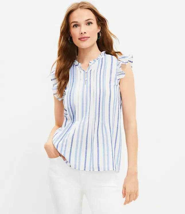 Striped Pintucked Flutter Sleeve Top | LOFT
