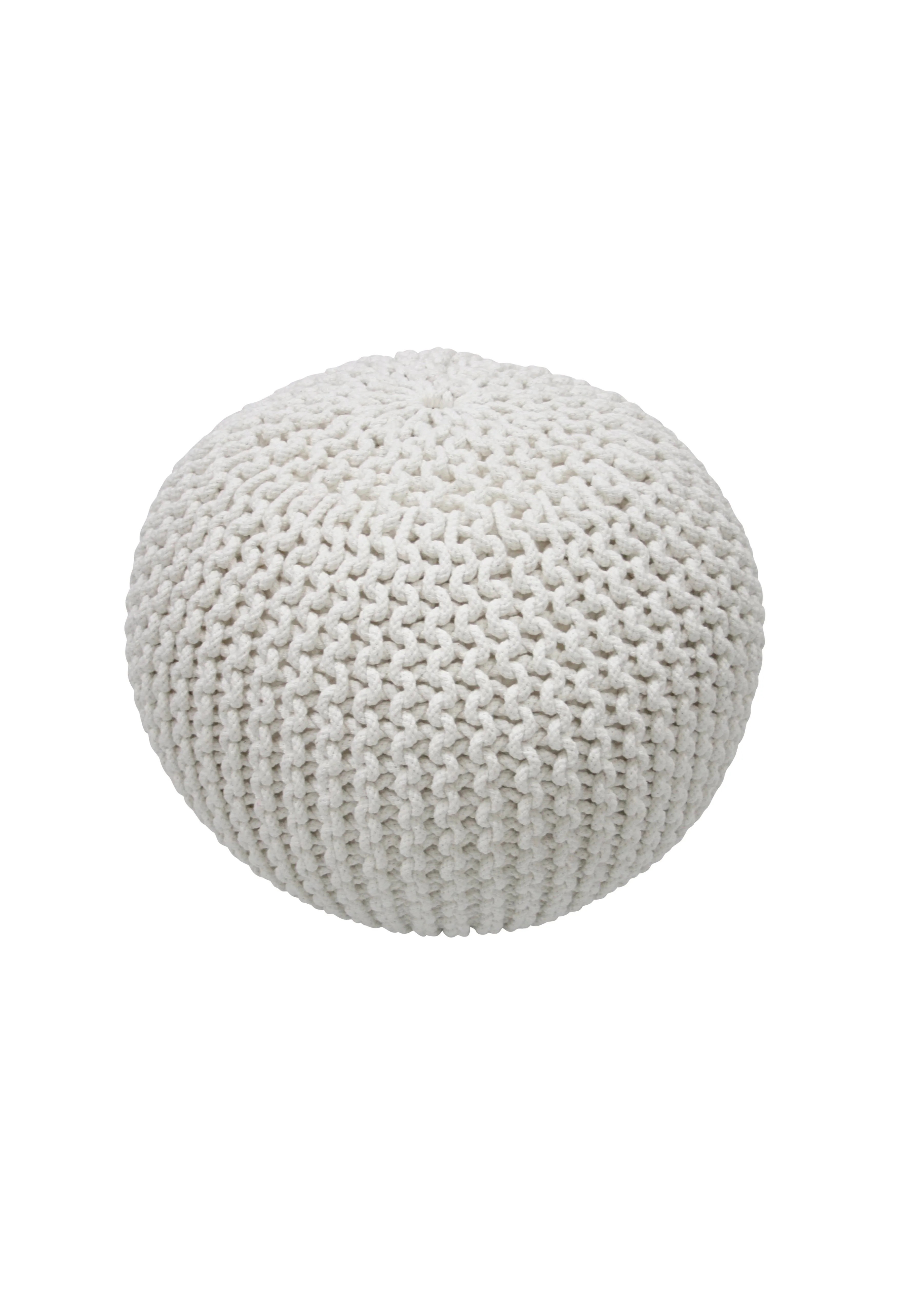 White Knitted Round Pouf 14"" H x 20"" W x 20"" D | Rugs USA