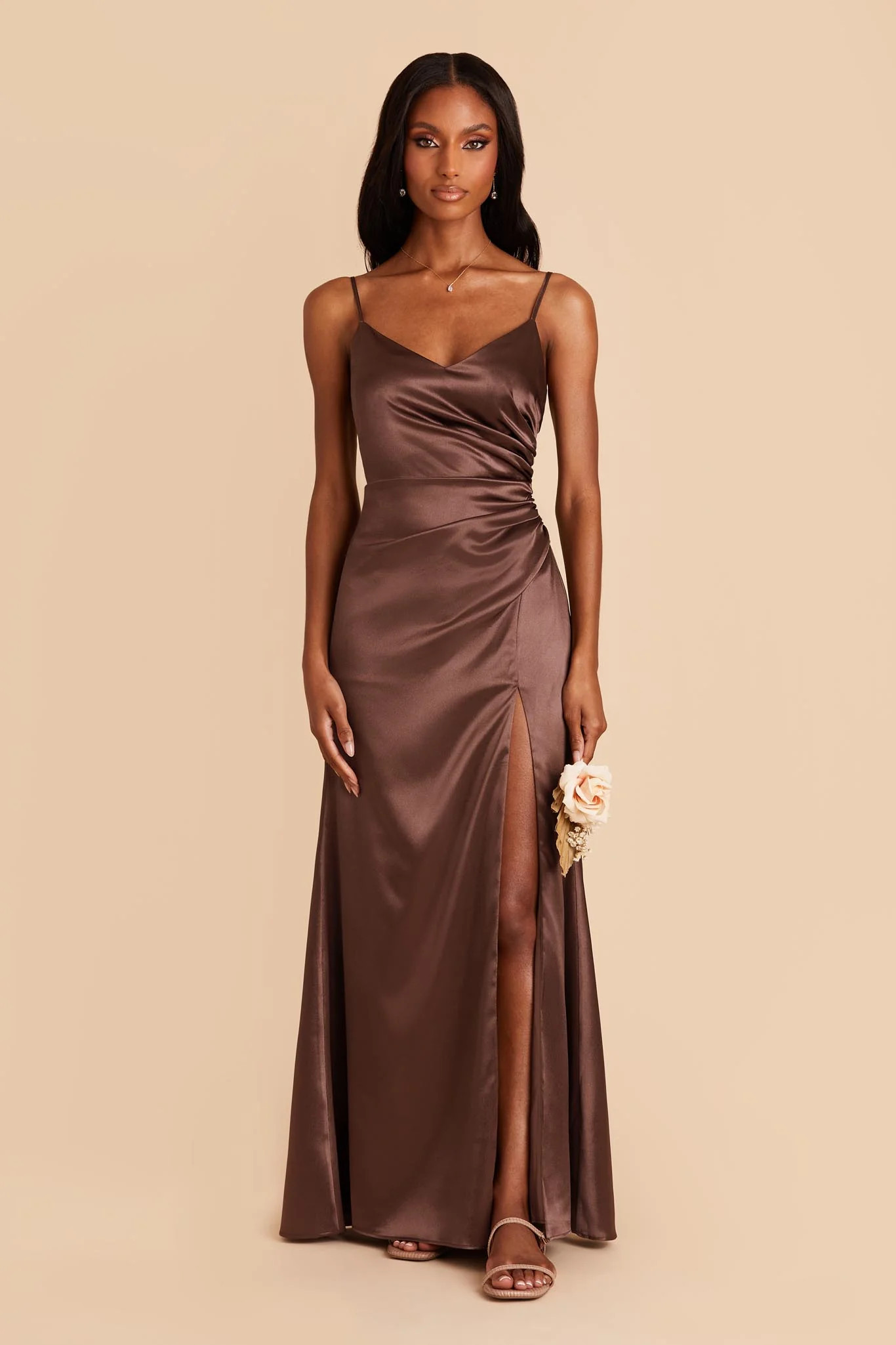 Catherine Shiny Satin Dress - Neutral Champagne | Birdy Grey