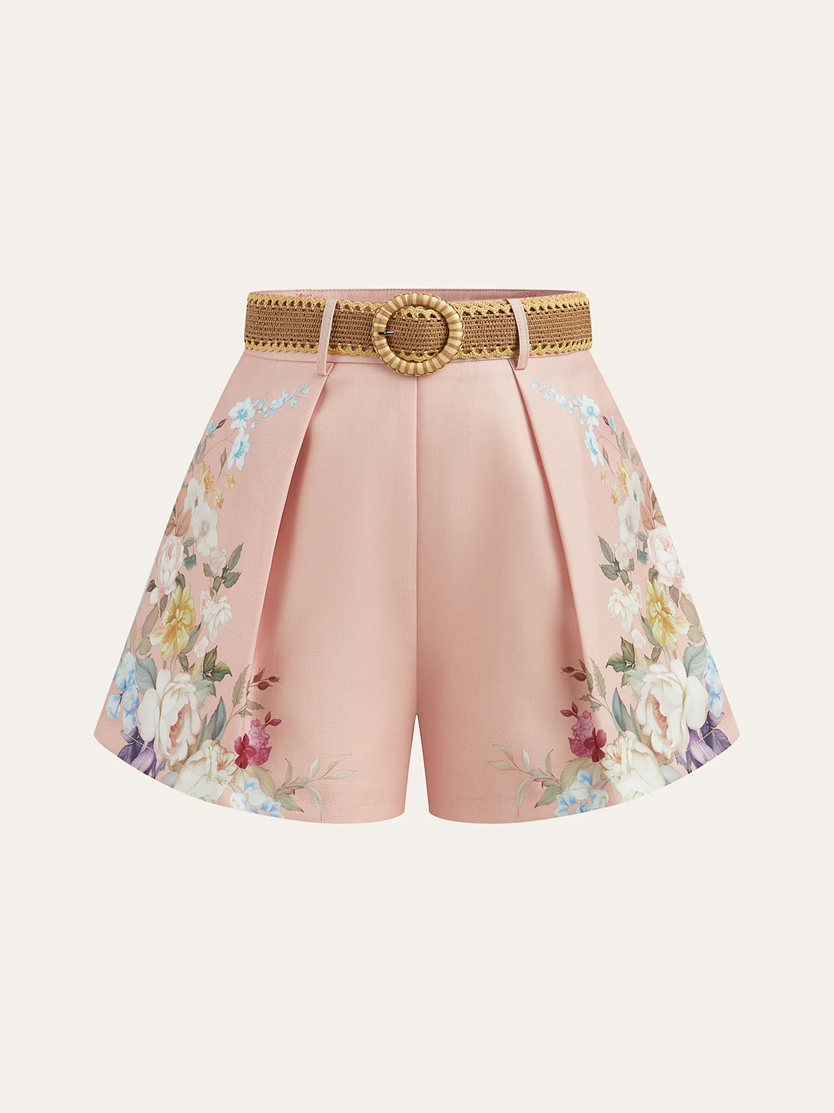 Floral Printed Belted Mid-Waist Shorts | Commense